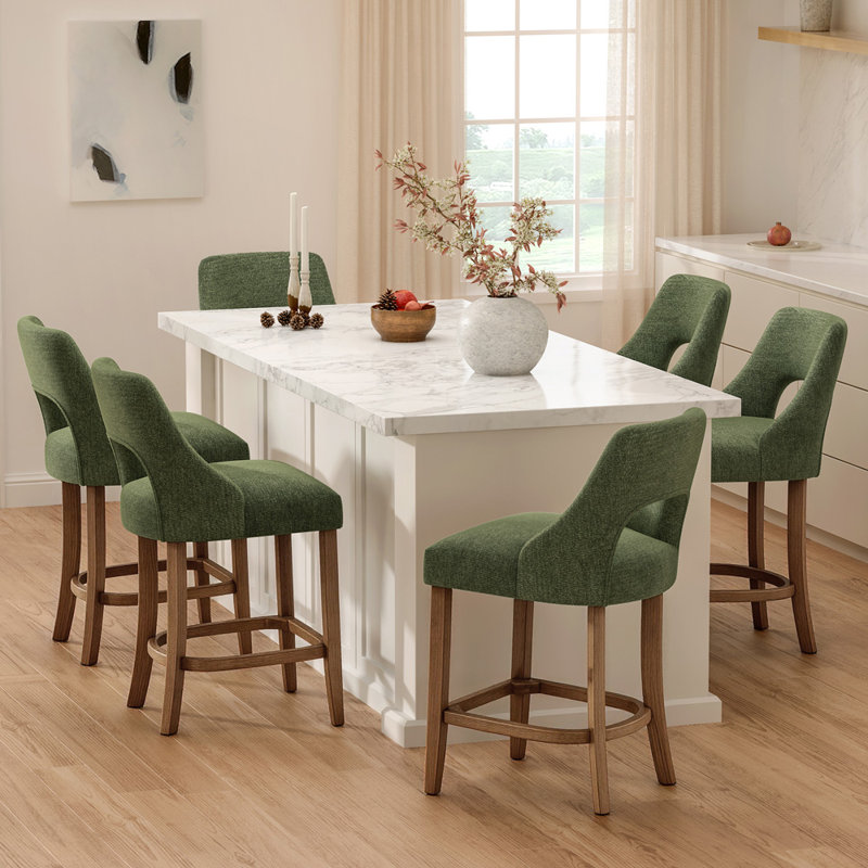 Chaise de salle à manger rembourrée à dossier en bois massif (ensemble de 2), Vert, Vert