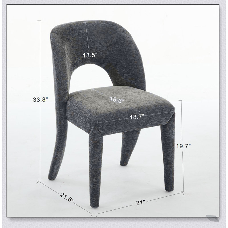 Chaise de salle à manger en chenille grise avec dossier creux, ensemble de 2 pour cuisines et restaurants modernes, Gris