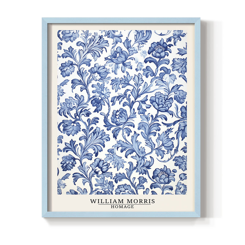 WM MORRIS Series DCII Framed Print - Solid Wood, H 11 po x l 9 po, Blue