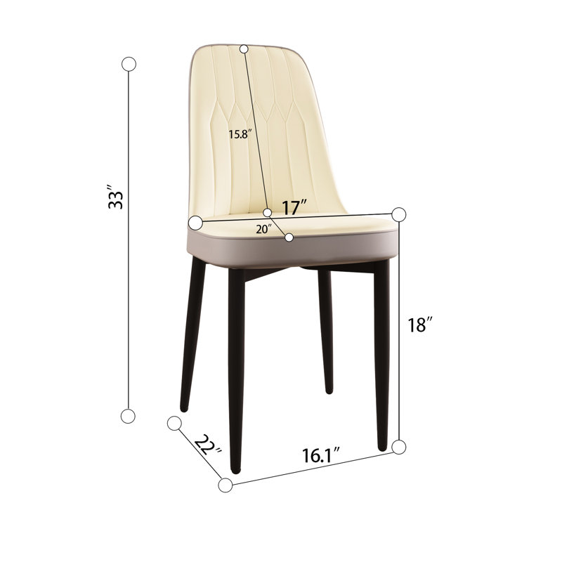 2 chaises de salle à manger, revêtement en cuir de polyuréthane, coussins épais, pieds en métal noir, conception ergonomique avec un dossier incurvé apaisant pour la cuisine et (beige moderne (2), siège rembourré doux,