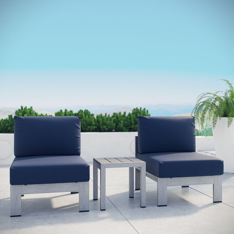 Shore Aluminum Outdoor Sectional Sofa Set of 3, Navy