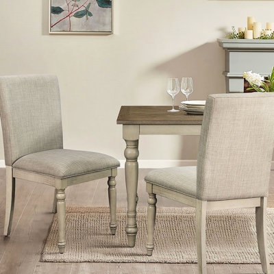 Rustic White Wash Upholstered Dining Chair Pair With Wood Legs Chairs Of 2 Whitewashed Leg Detail