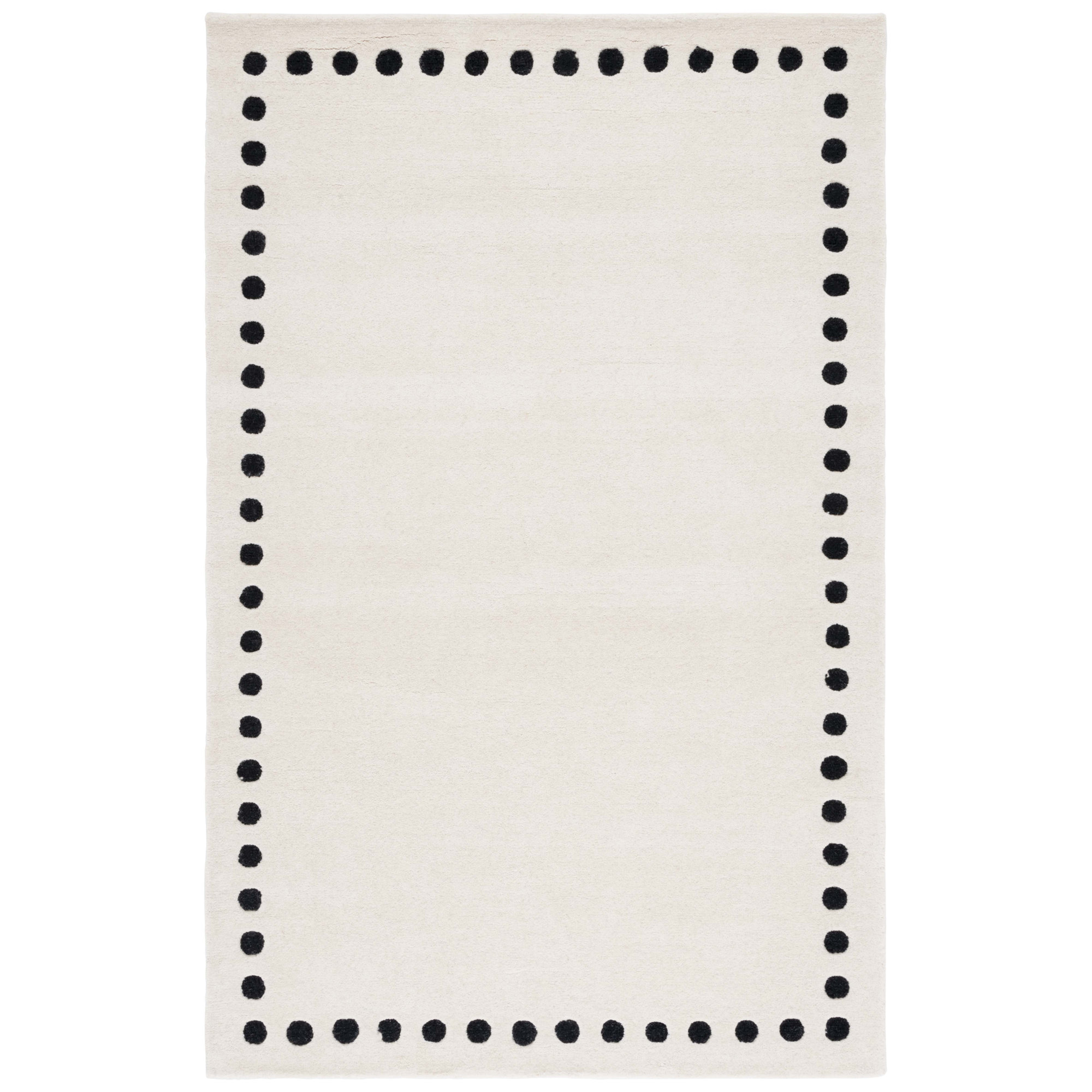 Lexy Polka Dots Handmade Tufted Cotton/Wool Area Rug in Ivory/Black, Rectangle 8' x 10'
