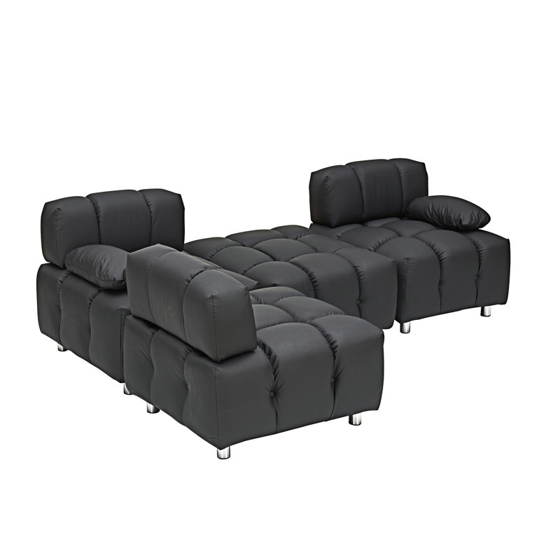 Canapé recouvert, Mélange de polyester noir, H 27,57 po x l 88,99 po x P 33,48 po