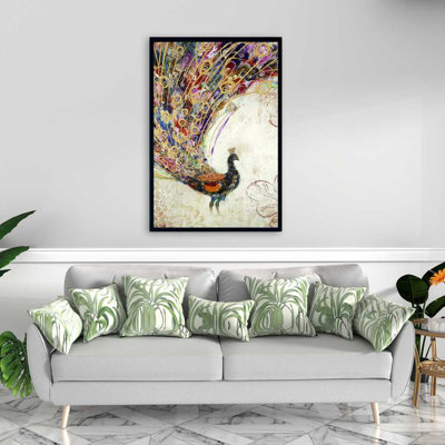 Paon avec plumes dorées - Toile encadrée, décoration de salon