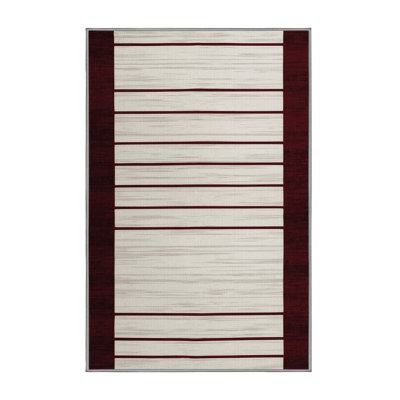 Machine Washable Horizontal Stripes Grey Area Rug