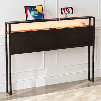 Anasofia Storage Headboard with Led Lights and Charging Station