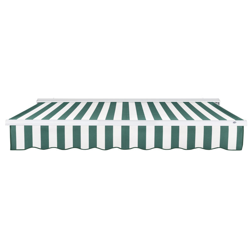 Auvent de patio rétractable avec capuchon Awntech Destin, l 16 pi x P 10 pi, Moteur gauche, Forêt / rayure blanche