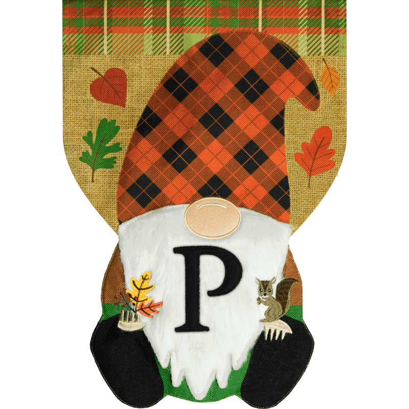 Automne gnome en toile de jute avec monogramme et lettre P