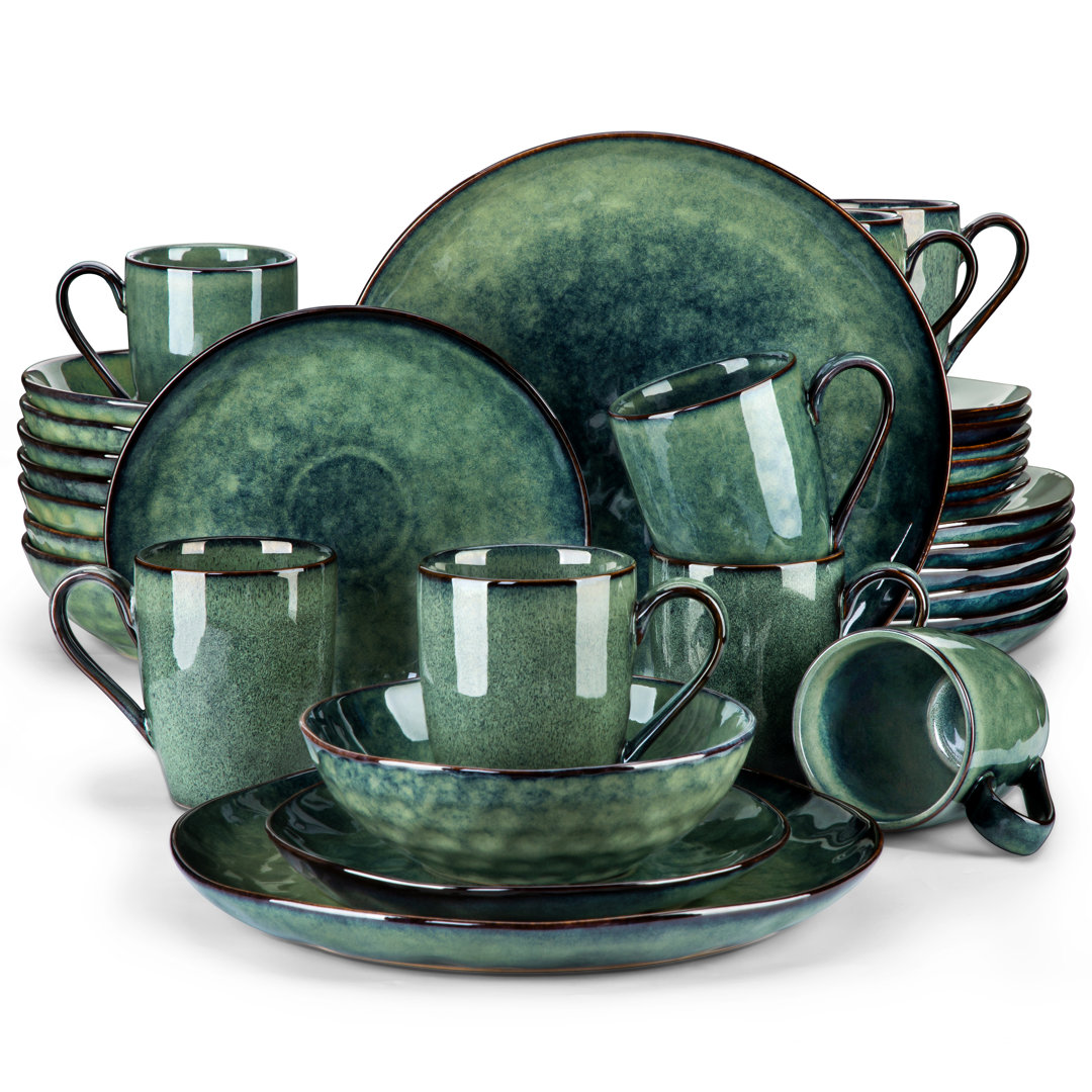 32 Pieces Dinnerware Set, Blue Set, Dinner Plate, Dessert Plate, Bowl And Mug Set For 8 Person, Poreclain Dinnerware