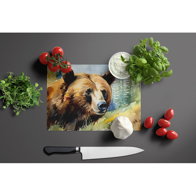 Grizzly Bear Glass Cutting Board Large