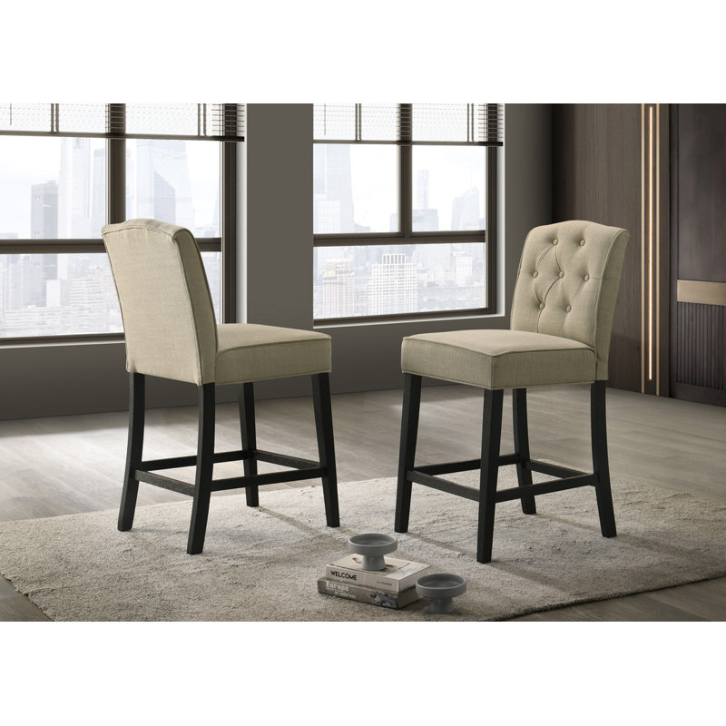 Ensemble de 2 chaises à hauteur de comptoir en tissu beige avec pieds à finition noire Jacopo