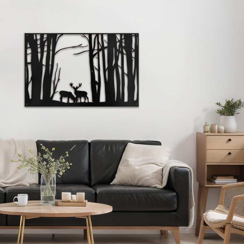 Scène de faune, cerf dans la forêt, décoration murale abstraite, décoration murale, décoration murale, Noir
