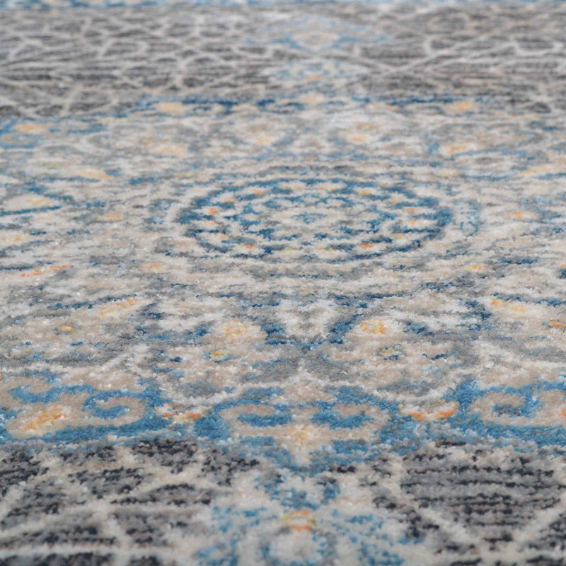 Beier Machine Made Polyester Area Rugs - Black Gray Color, Oriental Design, Low Pile Machine Made Area Rugs for Living Room, Bed Room