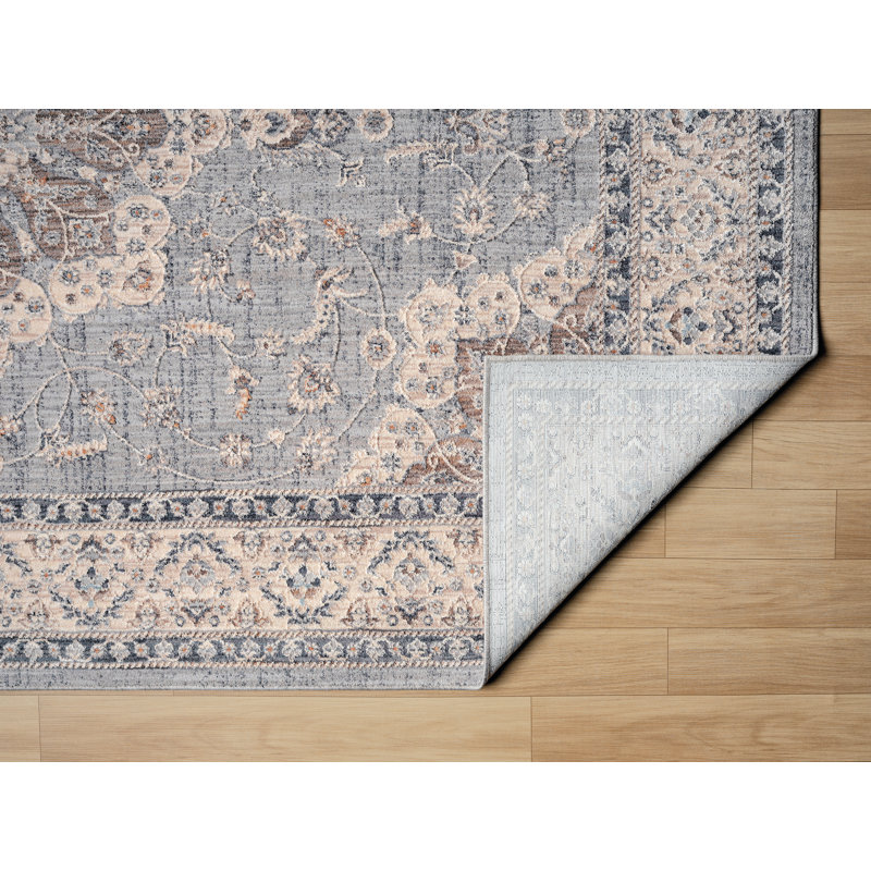 Windsor Windsor - Tapis médaillon rétro bleu avec détails floraux classiques, Rectangle 1 pi 10 po x 3 pi