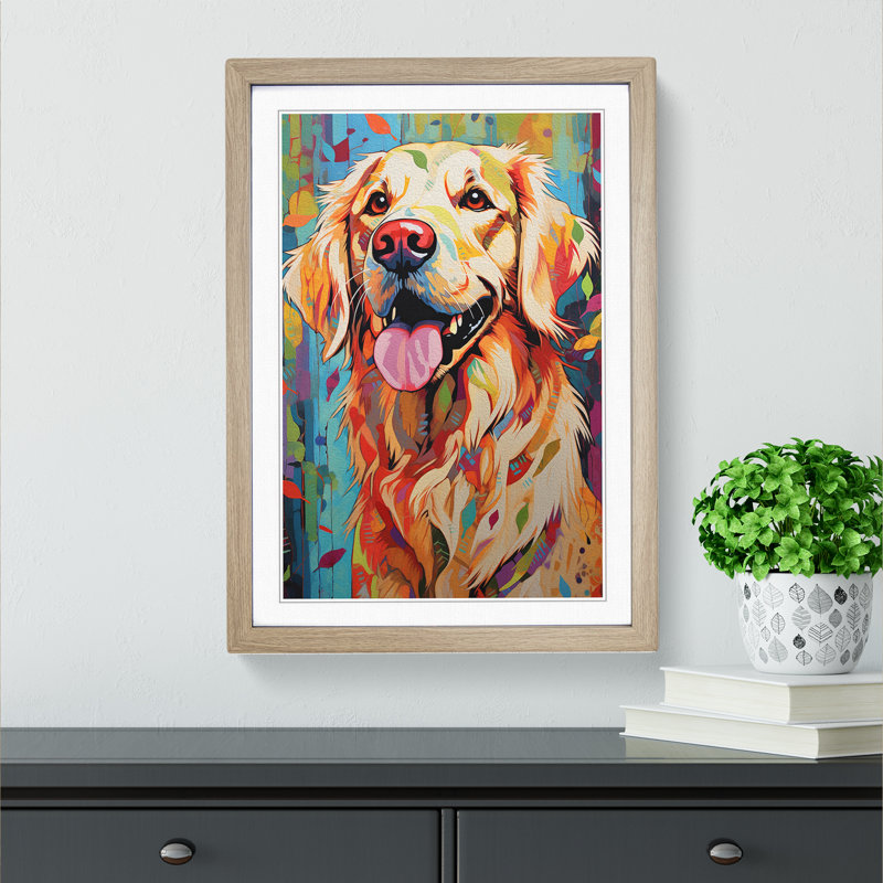 XYZ-FRM-V1223-3466 Golden Retriever Modern - Single Picture Frame Print on Wood
