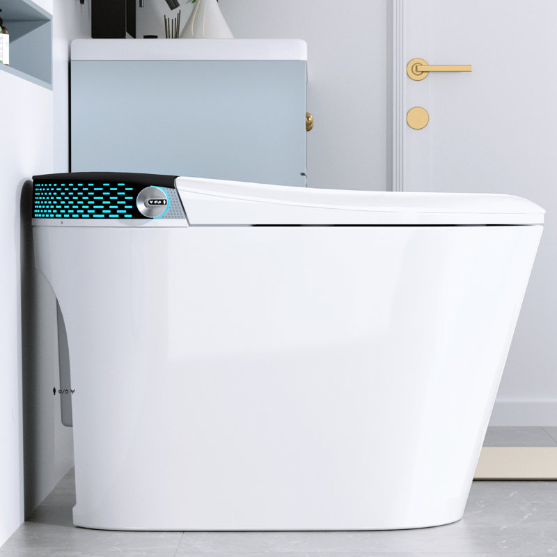 Smart Toilet With Built - In Bidet, Foot Kick Lid Opening, Heated Seat, Rinse Function, Multi Mode Cleaning Zone, 256 Color Night , Led Display, Adjustable Temperatures, Easy Installation, White