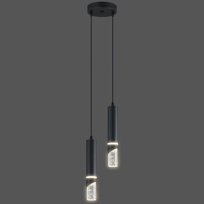 Luminaire suspendu moderne à DEL à intensité variable pour îlot de cuisine, idéal pour le salon, la chambre à coucher, le lavabo, une lampe suspendue à économie d'énergie en cristal à DEL de 12 W pour un éclairage confortable (2 lumières noires)