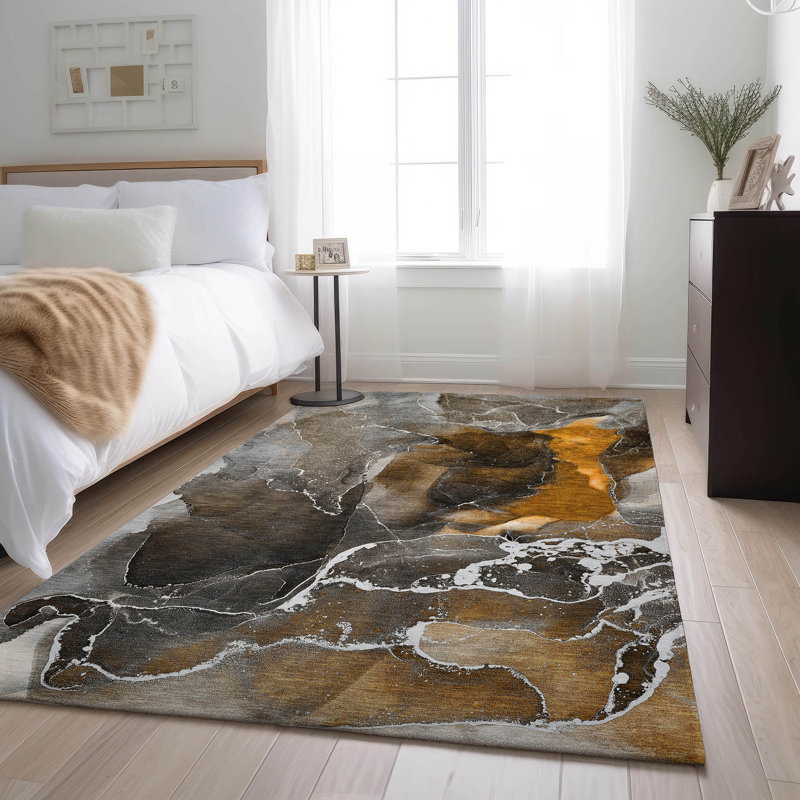Premium Machine Washable Cerrito AMF503 Brown Area Rug, Rectangle 5 pi x 7 pi 6 po