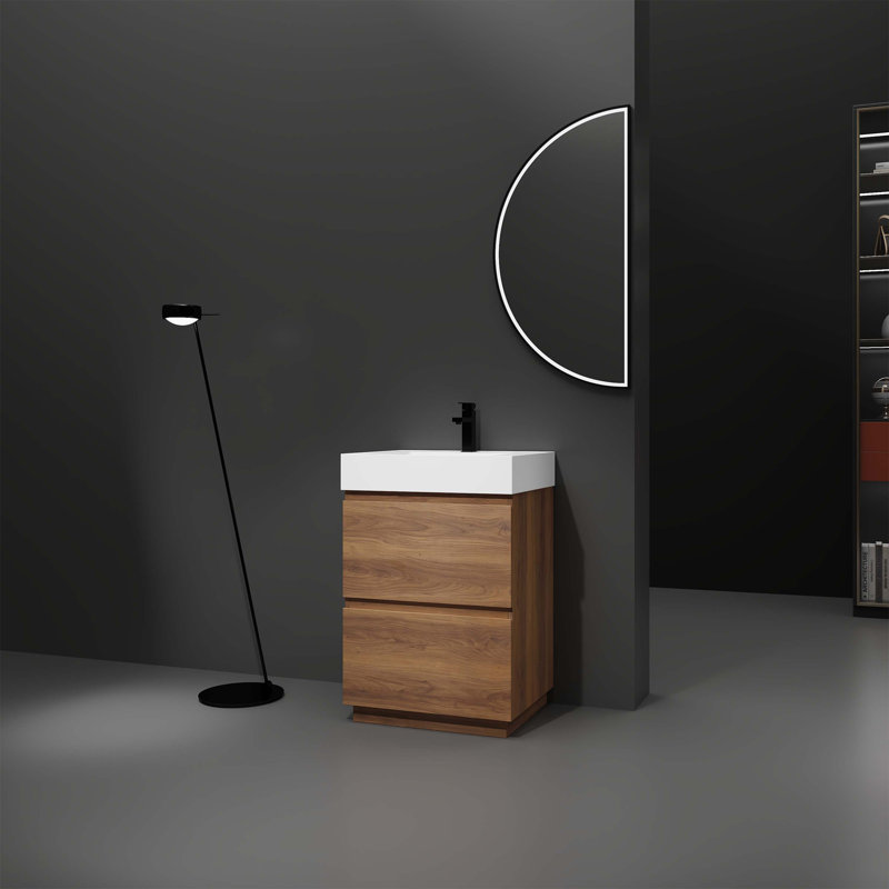 Aryah 24.00'' Single Bathroom Vanity with Ceramic Top, Brown