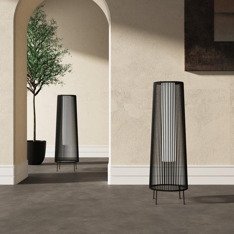 Freida Energy Saving Solar Powered Integrated LED Outdoor Floor Lamp, Black, 26.7" H x 8.6" W x 8.6" D