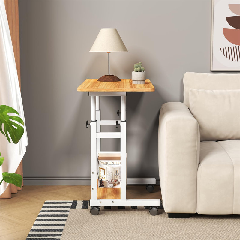 Adjustable Height Rolling Standing Desk 80x40cm, Mobile Sit-to-Stand Laptop Table with Storage Basket & Locking Casters for Home Office & Bedroom