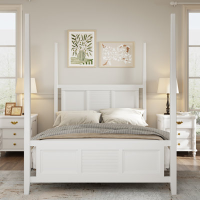 Lit à baldaquin en bois massif de taille traditionnelle avec grille horizontale