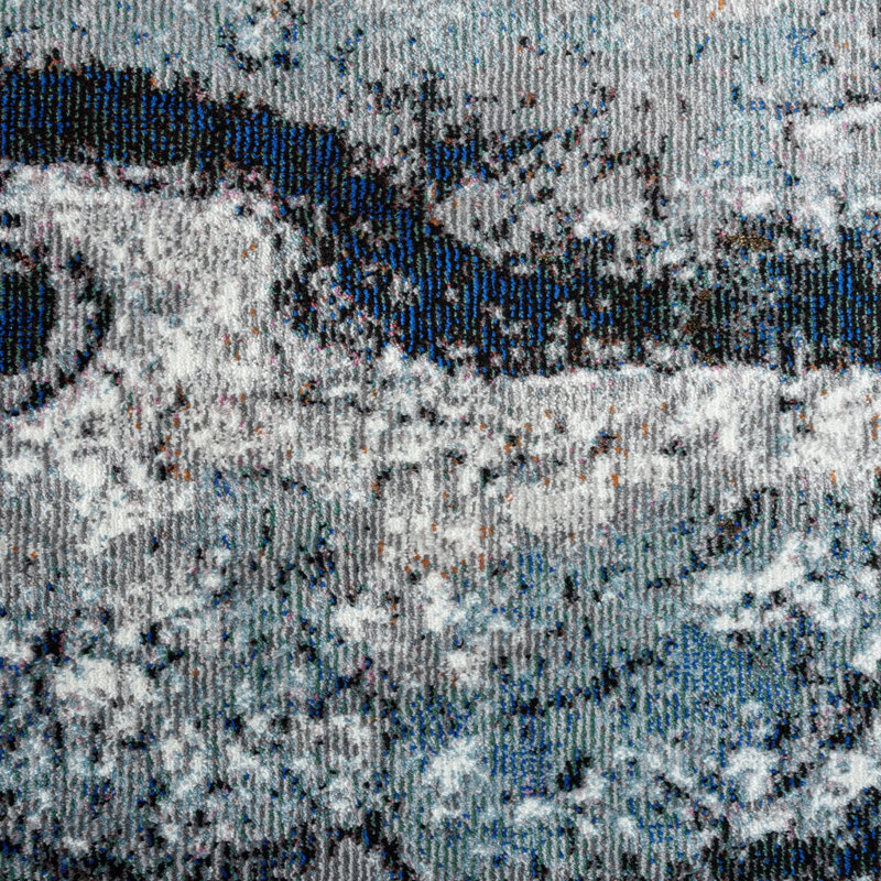 Tapis abstrait marbré bleu et gris 8 pi x 10 pi