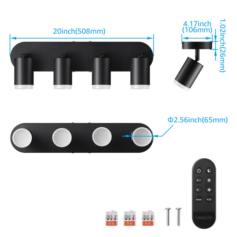 Ensemble d'éclairage sur rail 4 lumières DEL rotatives intelligentes 4 lumières à intensité variable avec télécommande