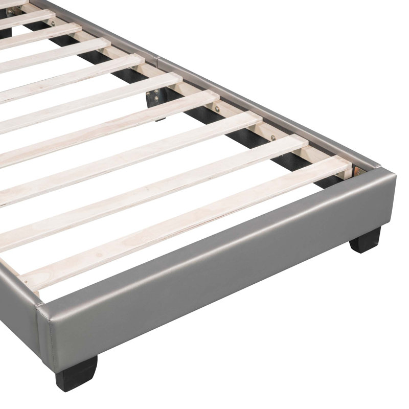 Upholstered PU Leather Platform Bed, Twin, Gray
