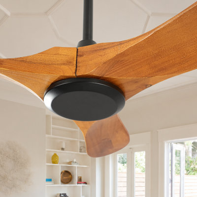 Ventilateur de plafond en bois 36 pouces sans lumière 3 pales en bois massif, avec moteur CC réversible à 6 vitesses