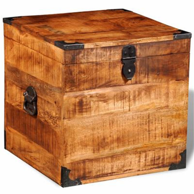 Coffre de rangement cubique en bois de manguier brut