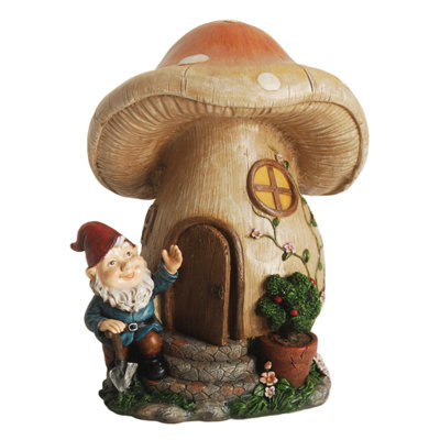 Statue de jardin 12 po orange et vert forêt de gnome avec maison champignon