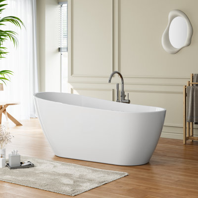 67" L x 31.5" W Freestanding Acrylic Soaking Bathtub, Glossy White