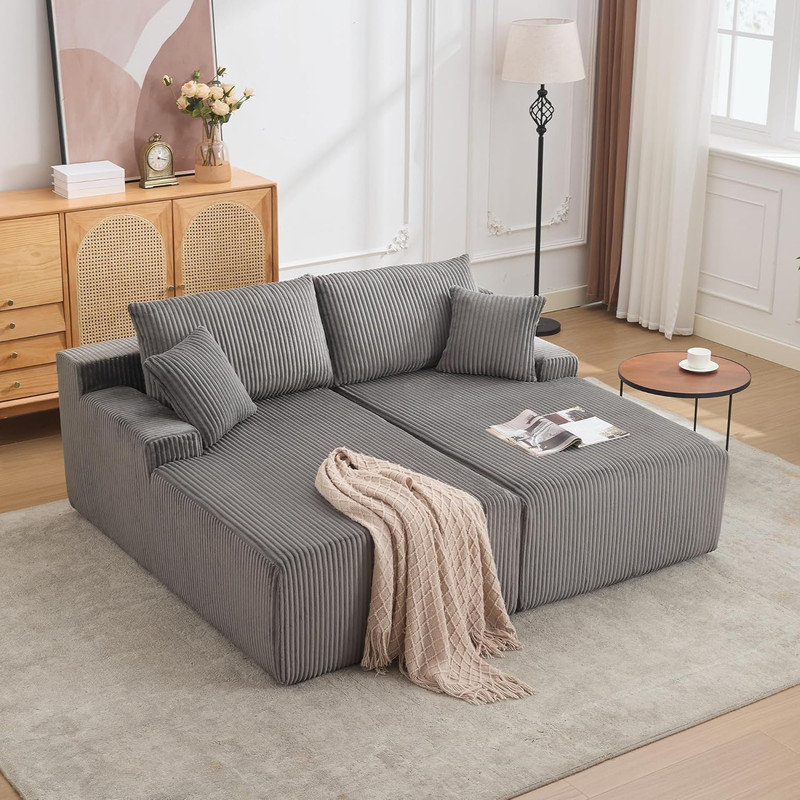 79" Double Oversized Lounge Chair with 4 Pillows, Corduroy Sofa Bed for Living Room & Bedroom, Green
