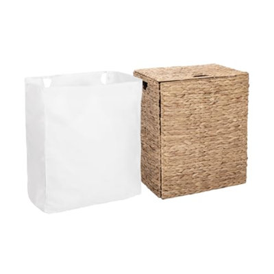 Premium Natural Handwoven Portable Laundry Bin Basket With Carrying Handles, Natural Water Hyacinth, Rectangular, Volume: 2.5 Bushels Or 3.1 Cu. Ft, 18.5" W X 12.2" D X 24" H