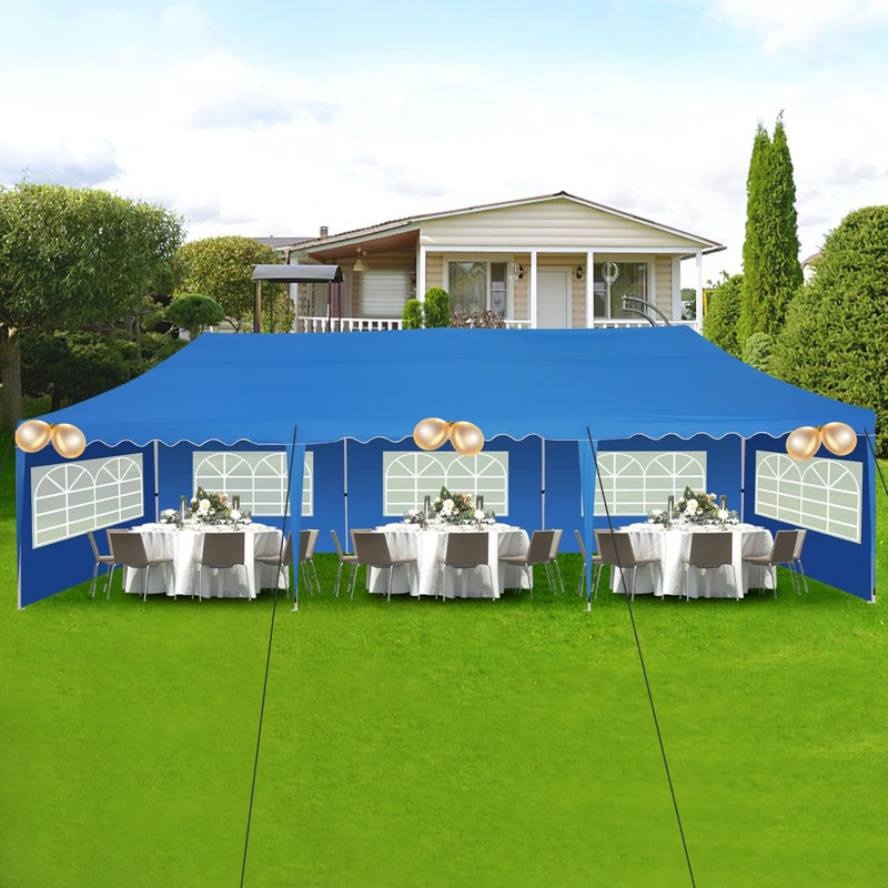 Auvent 10 x 30 pi avec 8 parois latérales, tente de fête portable imperméable, noir, Bleu