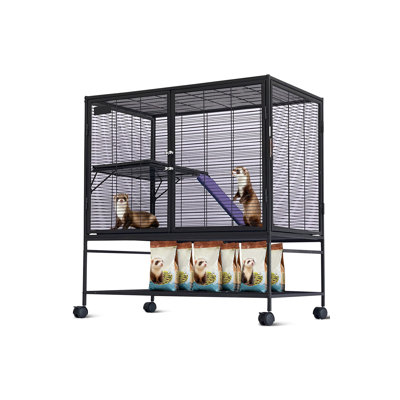 Multi-Level Ferret Cage for Small Animals Indoor Outdoor Use with Cozy Hammock Detachable Wire Kennel