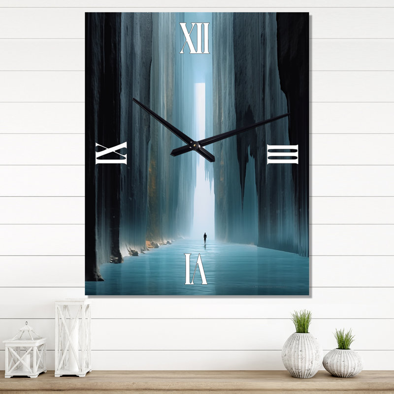 Horloge murale paysage abstrait «Wondering Through The Blue Woods I», H 28 po x l 12 po x P 1 po