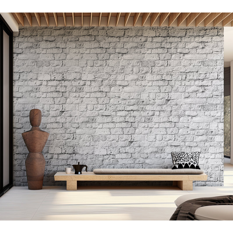 Murale pelez et collez - Mur de briques blanches peintes, L 100 po x l 135 po