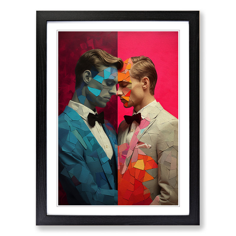 Two Men In Love Digital - Single Picture Frame Print on Wood, Black Framed, 34cm H x 25cm W