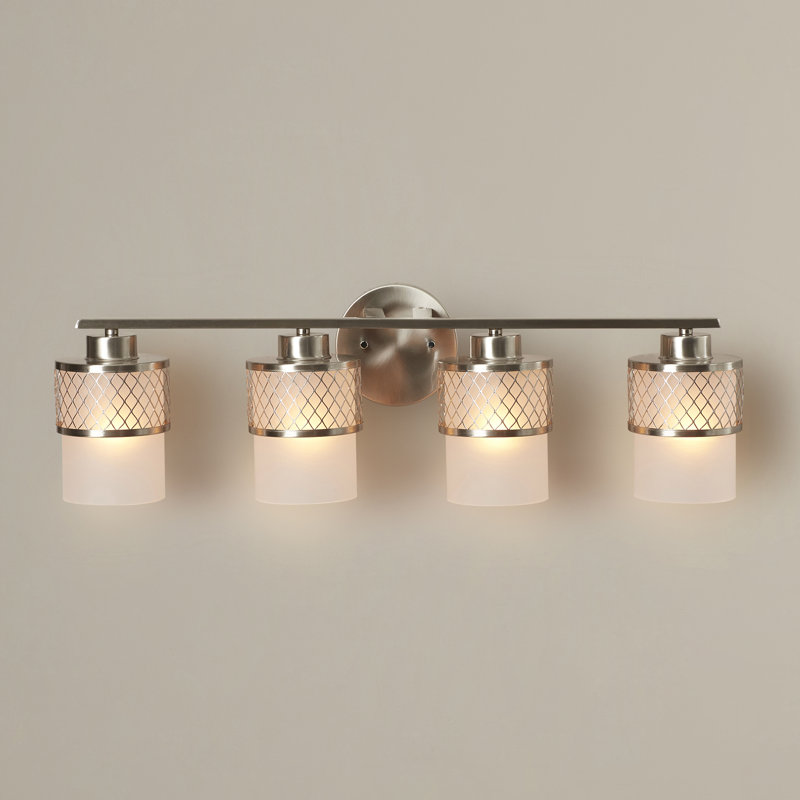 Éclairage de salle de bain à intensité variable 4 lumières Weiland, Nickel brossé et givré