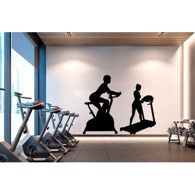 Adhésif mural fille en forme de gymnastique en vinyle, vélo de gymnastique, autocollant de course à pied, collage de remise en forme, art mural de gymnastique