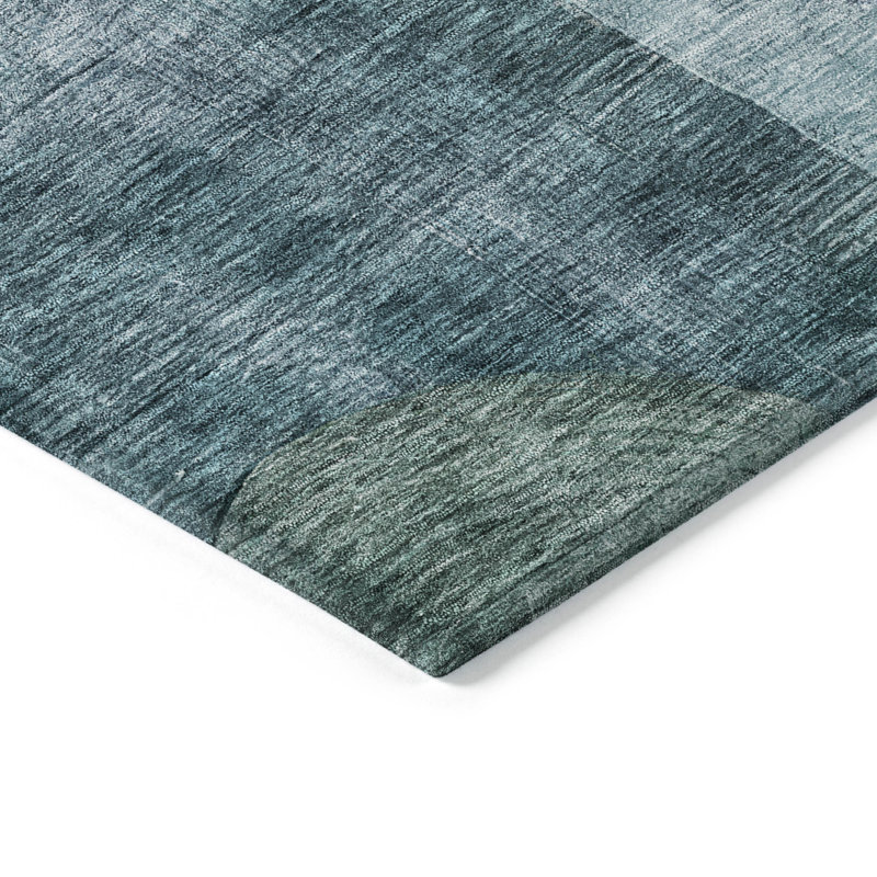 Green Geometric Flat Woven Synthetic Washable Rug 3' x 5'