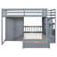 Lit superposé gris avec rangement polyvalent - garde-robe, tiroirs et espace supplémentaire double au-dessus d'un lit simple gris. Garde-robe et pour utilisation. Chambre à coucher. L 97,9 po x l 80 po x H 64,6 po. Bois massif. Roulement robuste-864185878-864185877