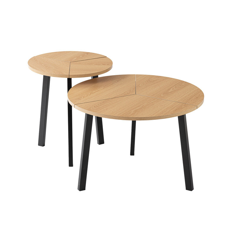 Table basse gigogne, Noir, Bois naturel