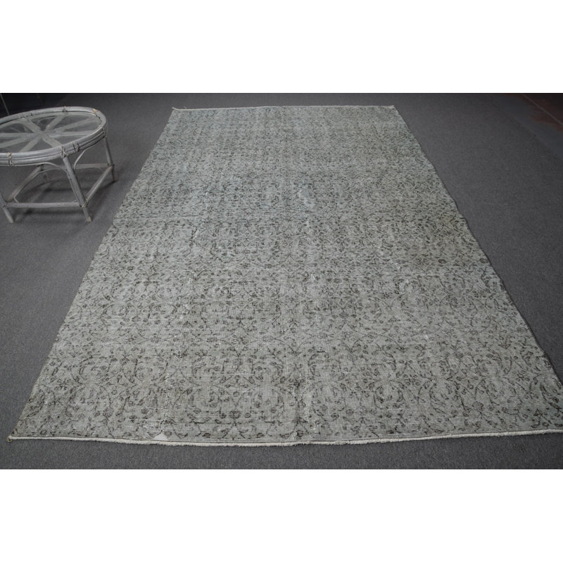 Tapis Oushak rétro vert avec motifs tribaux pour chambre ou salon