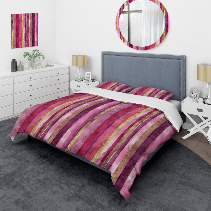 Ensemble de housse de couette Magenta Chic Stripe Glam I - Transitional, Housse de couette très grand et 2 très grandes t