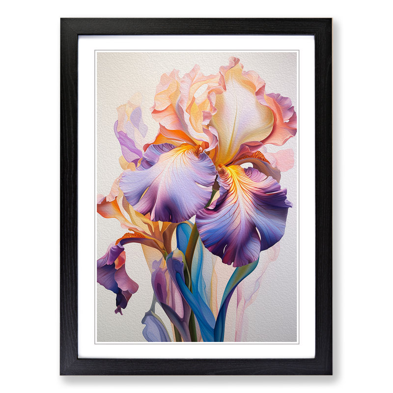 Iris Flower Hard Edge Painting No.2 - Single Picture Frame Print on Wood, Black Framed, 34cm H x 25cm W x 2cm D