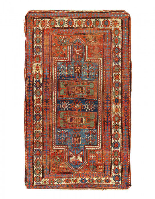 TAPIS Kazak antique tribal caucase 4 pi x 7 pi 4 po